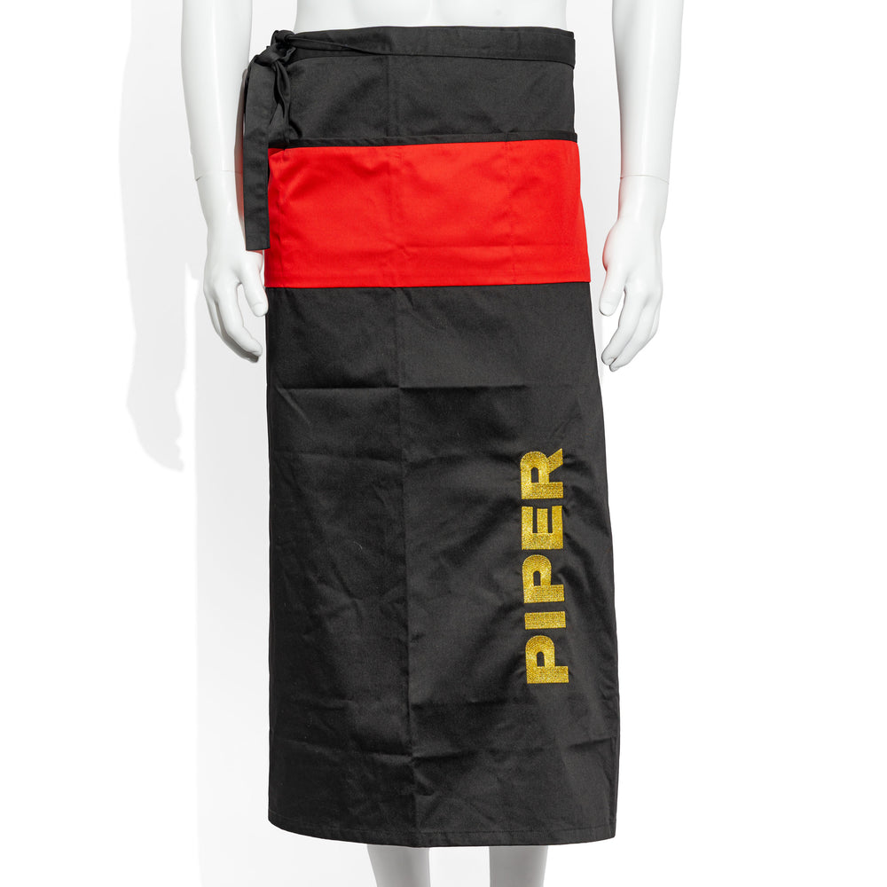 Tablier de bistrot Piper-Heidsieck Champagne, lettrage doré sur fond noir