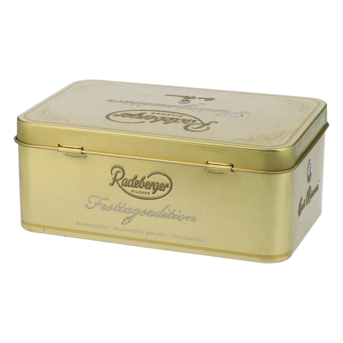Boîte métallique « Radeberger Bier » dorée, 14,5 x 9 x 6 cm, édition spéciale fêtes, pour collectionneurs – Vue 3