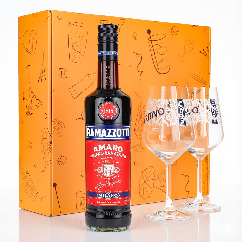 Coffret cadeau liqueur Ramazzotti 0,7 l 30 % + verre ballon I Orange