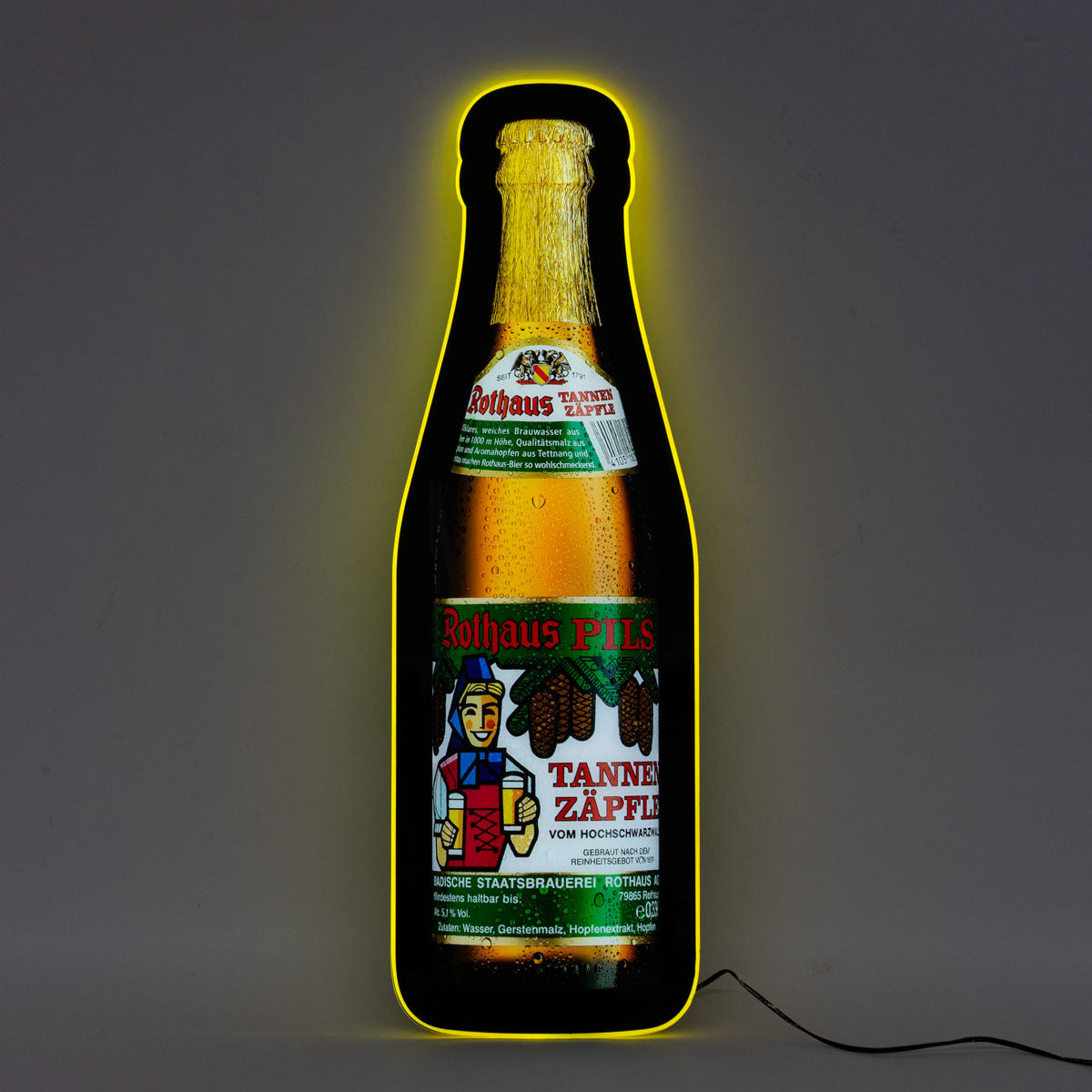 Enseigne lumineuse Rothaus Panneau mural LED lumineux Bouteille Tannenzäpfle Produit dérivé
