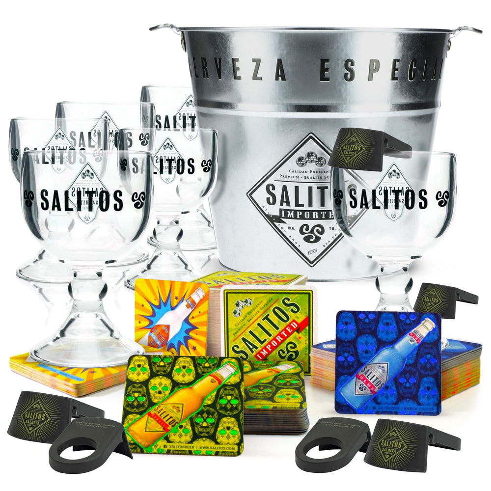 Ensemble Salitos Bar Bundle Set II composé de 6 verres Salrita, 100 sous-verres et 1 seau à glace