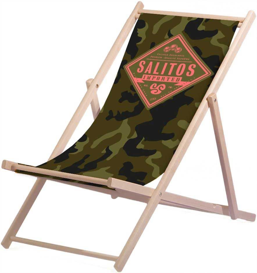 1 chaise longue Salitos « Camouflage » en bois de hêtre (FSC) réglable en hauteur/pliable, charge maximale 95 kg, neuve