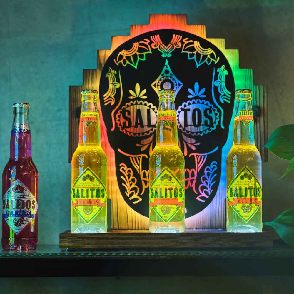Présentoir lumineux LED Salitos pour bouteille, tête de mort, Bar Party Club Bartool Déco