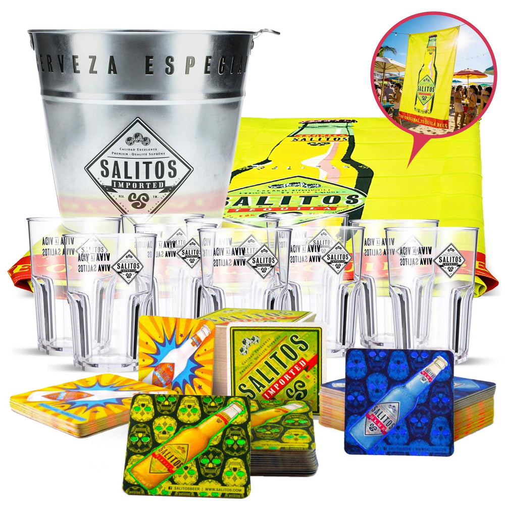 Salitos Party Bundle Set I composé de 10 verres 0,4 l, bannière, sous-verres, seau à glace
