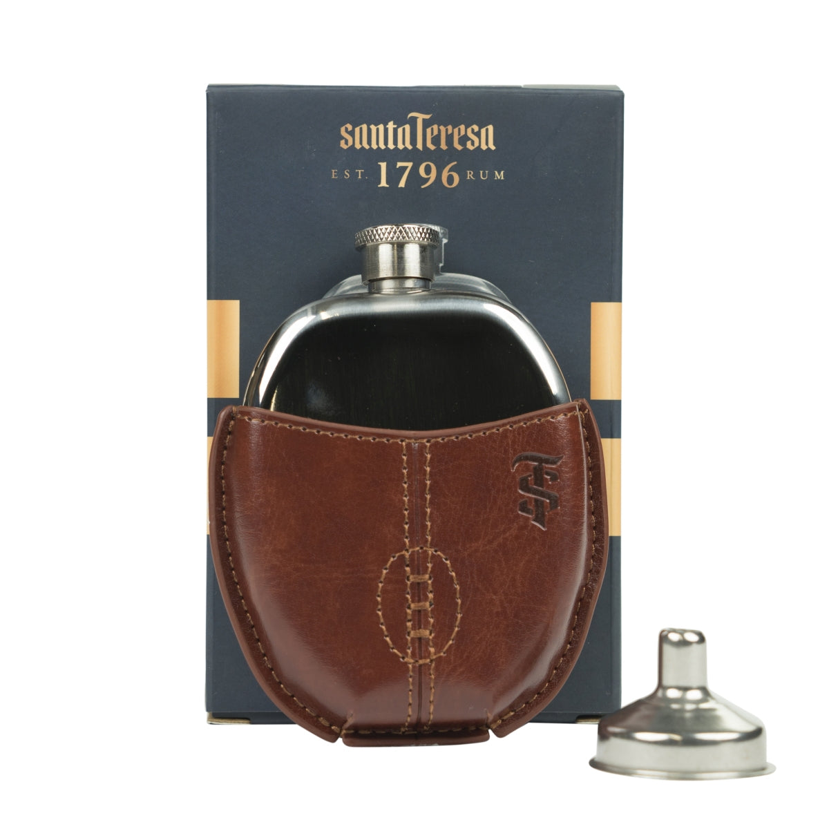 Santa Teresa 1796 Rhum Flasque 95 ml Ballon de rugby Étui en cuir Flask Flatman