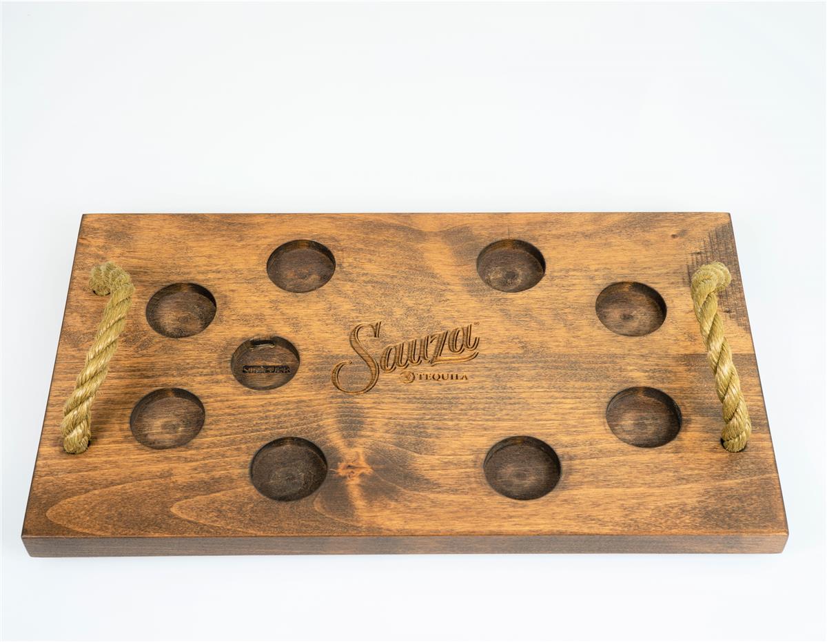 Sauza Tequila Plateau Plateau de service Plateau en bois véritable pour verres à shot – Vue 2