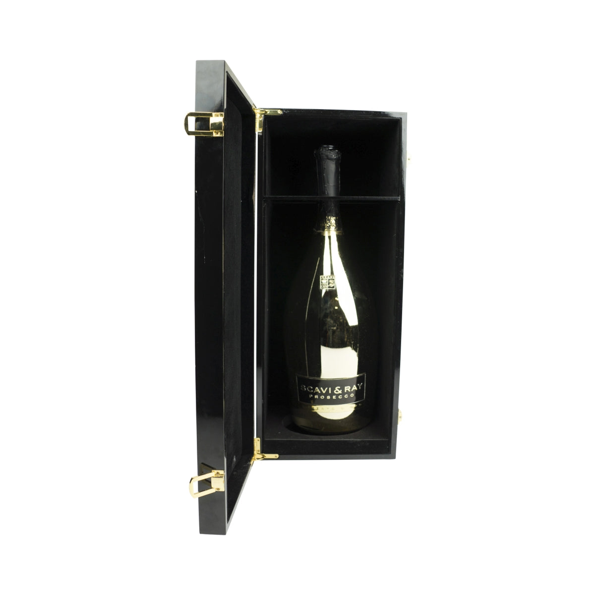 Scavi & Ray Sekt Bouteille vide Magnum 1,5 l dorée, coffret noir laqué piano – Vue 2