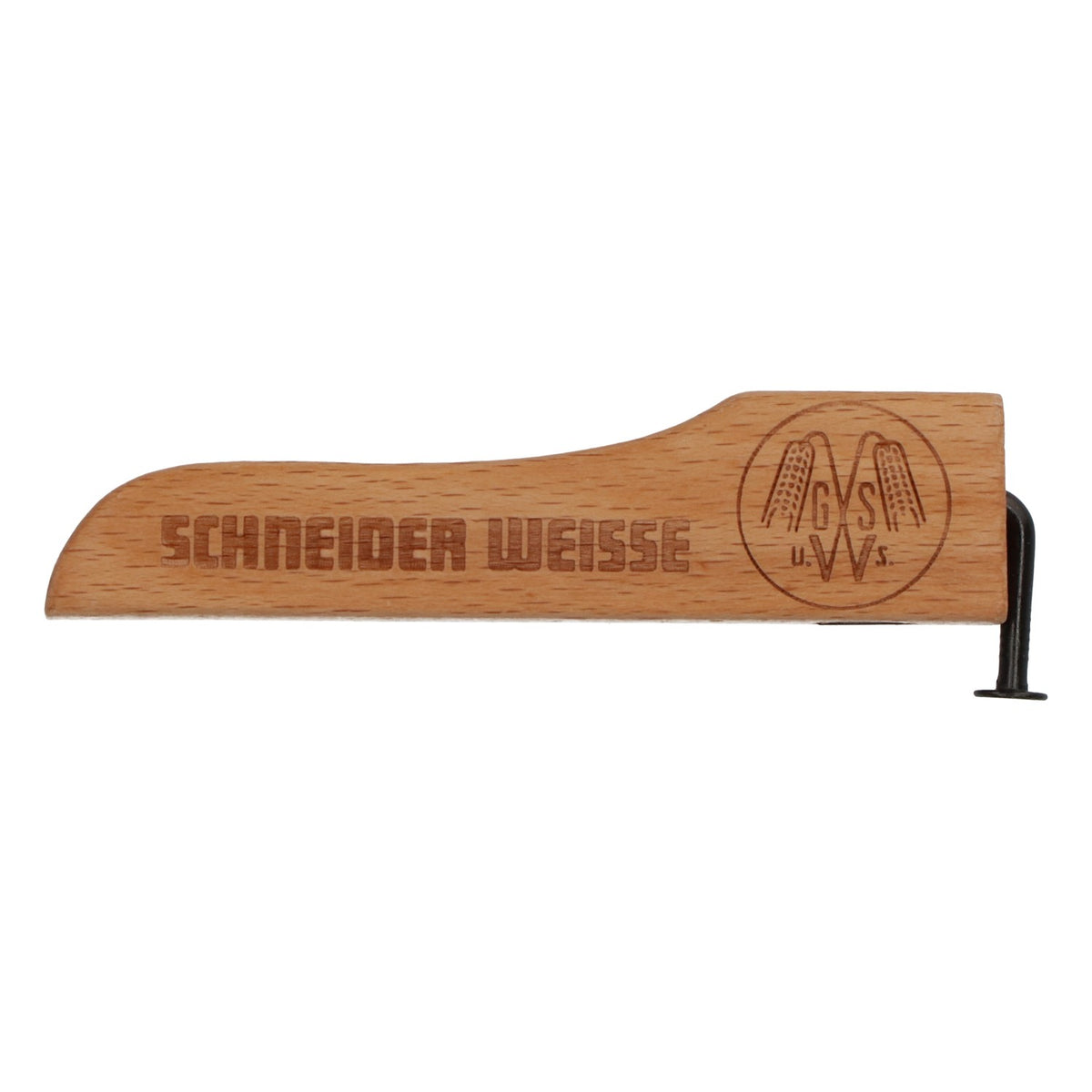 Décapsuleur Schneider pour bière blanche, en bois, avec clou et aimant – Vue 2