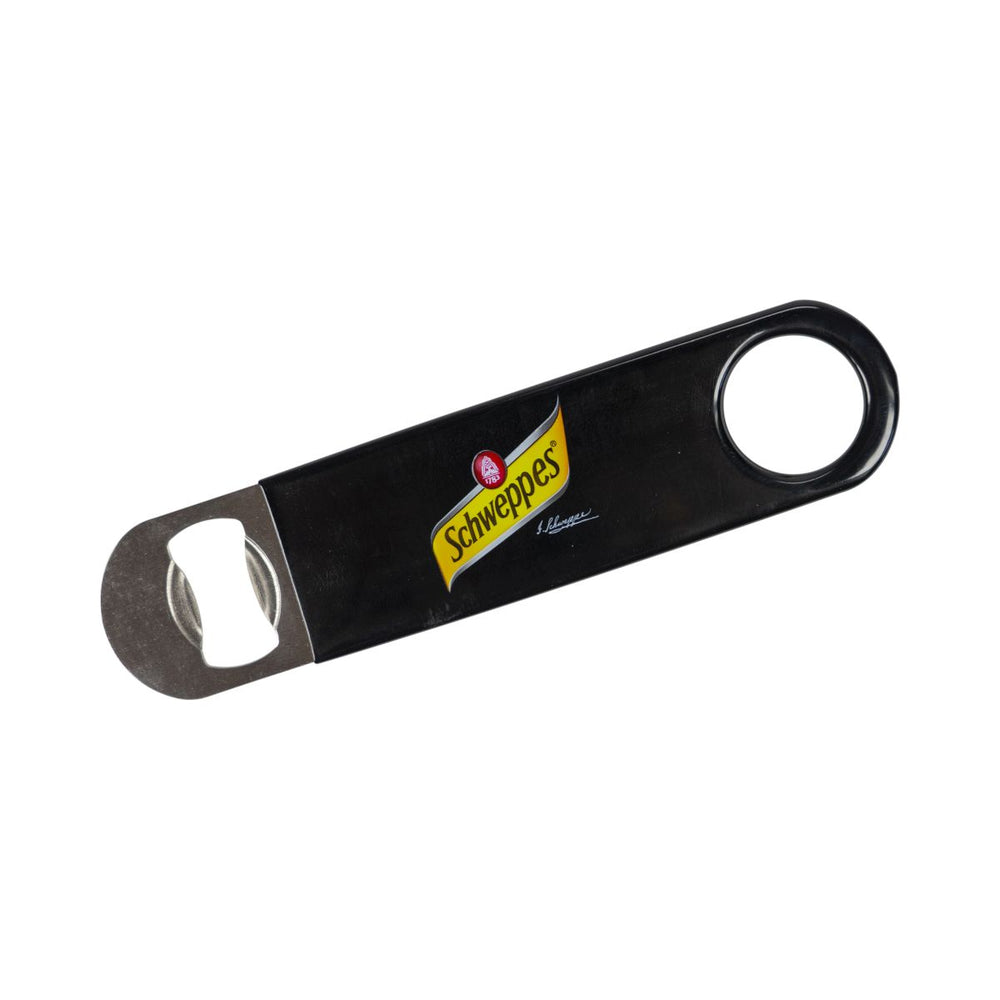 Ouvre-bouteille Schweppes en métal noir avec logo jaune et décapsuleur Accessoires Braz