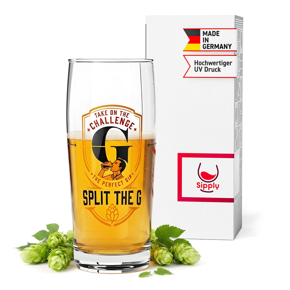 Verre à bière Sipply SPLIT THE G « Relève le défi » Willibecher 0,5 l - La tendance amusante des réseaux sociaux
