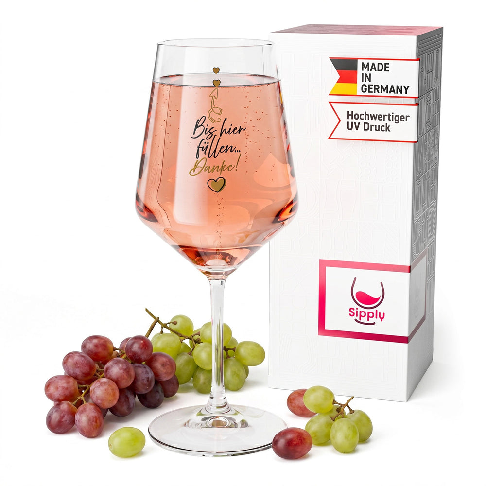 Verre à vin Sipply avec inscription « Remplis jusqu'ici… Merci ! » 0,5 l