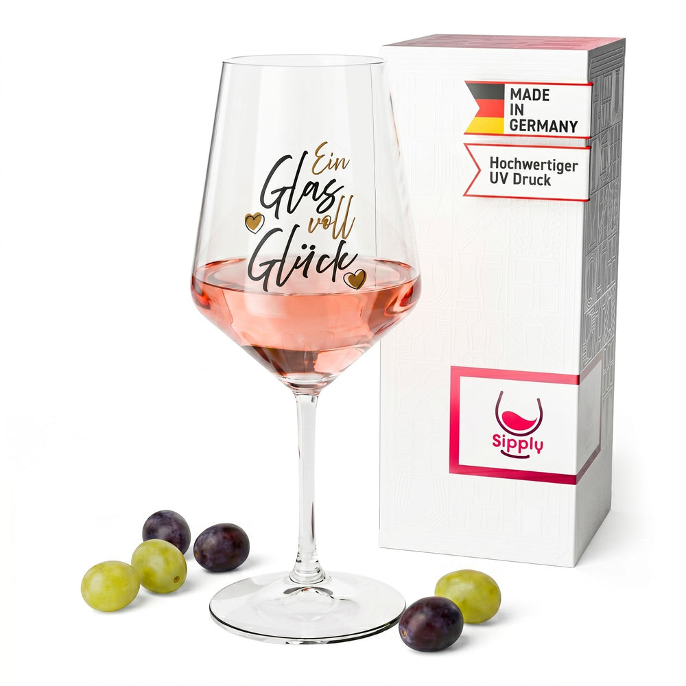 Verre à vin Sipply avec inscription « Un verre plein de bonheur », 0,5 l