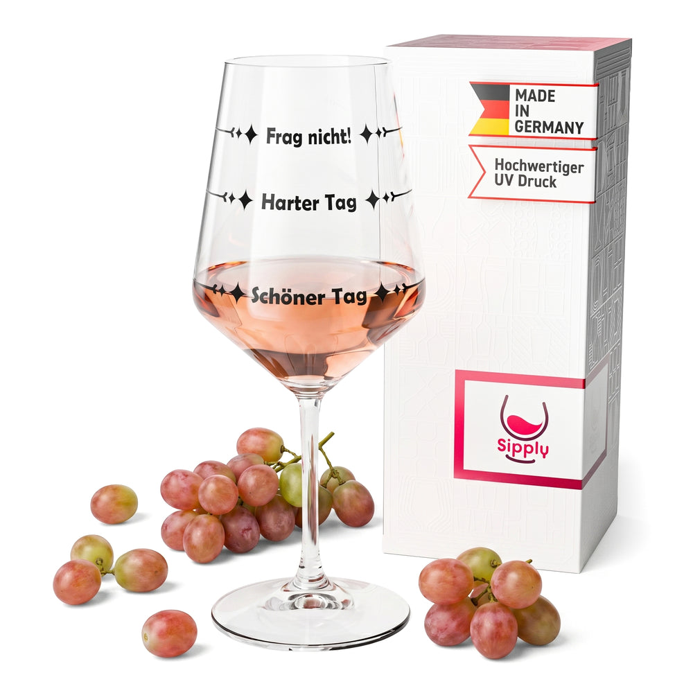 Verre à vin Sipply avec inscription « Ne pose pas de questions – Journée difficile, belle journée » V1, 0,5 l