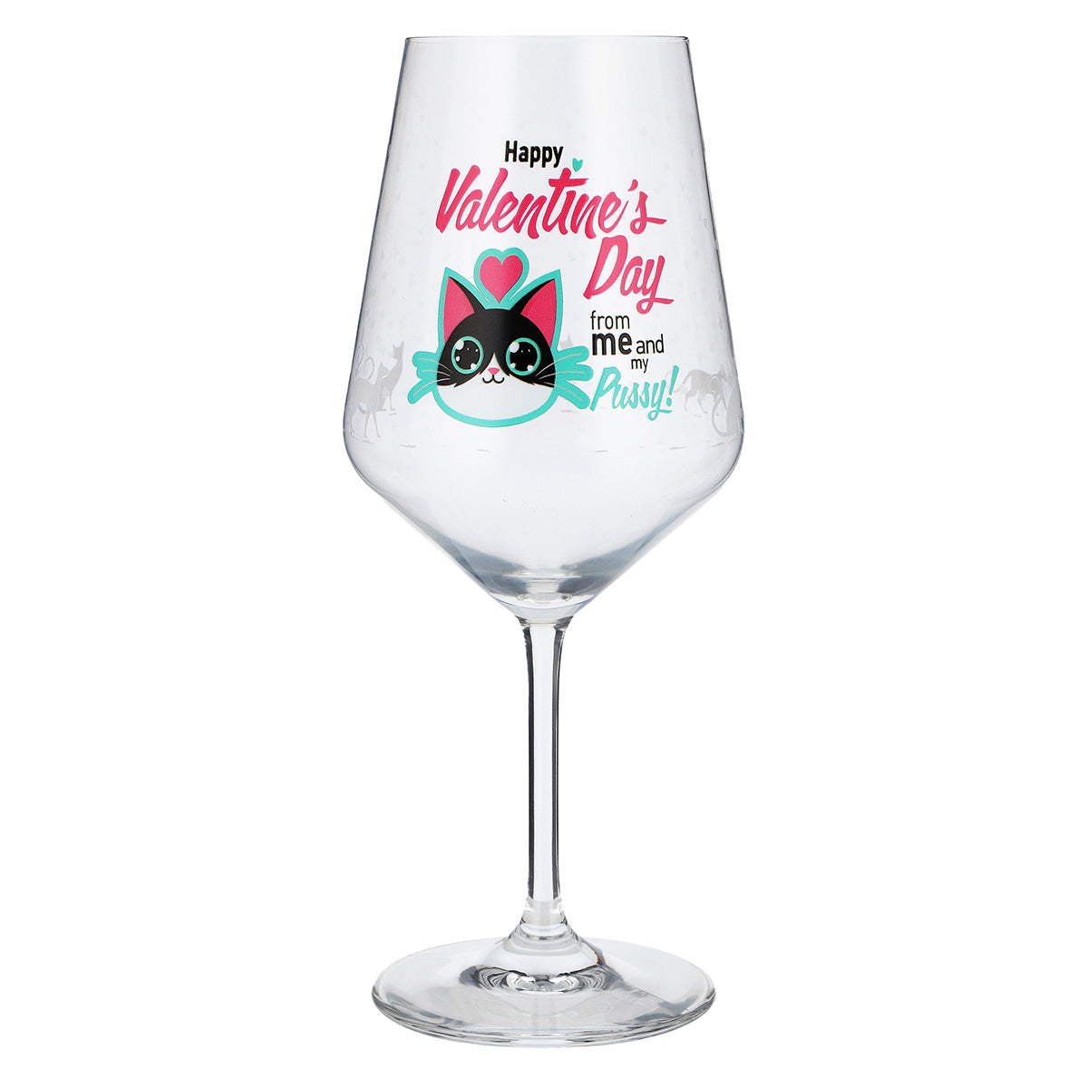 Verre à vin Sipply pour la Saint-Valentin avec chat + inscription « Happy Valentines Day » Cadeau 0,5 l – Vue 2