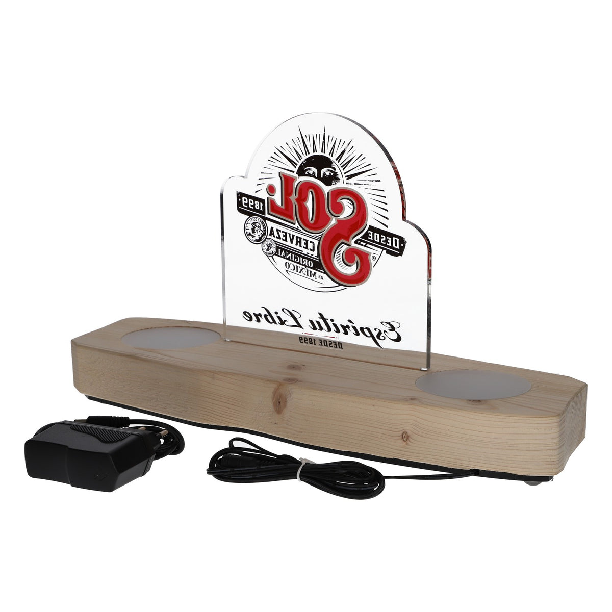 Sol Bier LED Glorifier Enseigne lumineuse Enseigne publicitaire en bois, bloc d'alimentation inclus – Vue 4