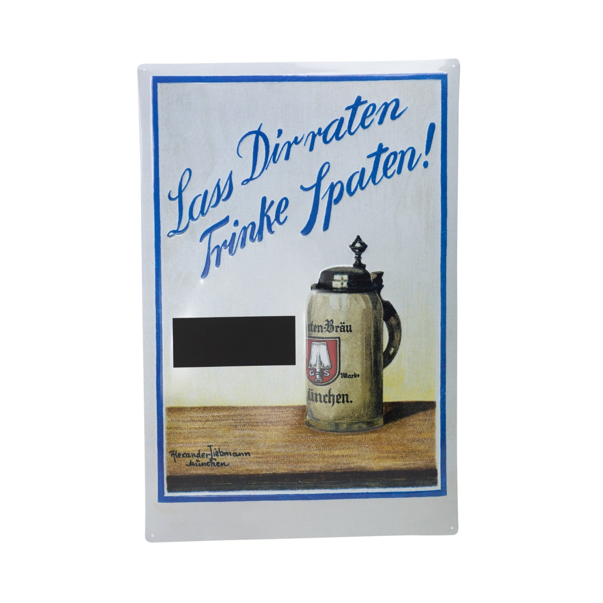 Plaque métallique Spaten Bier 60 x 40 Laisse-toi conseiller, bois Spaten ! Look émail rétro
