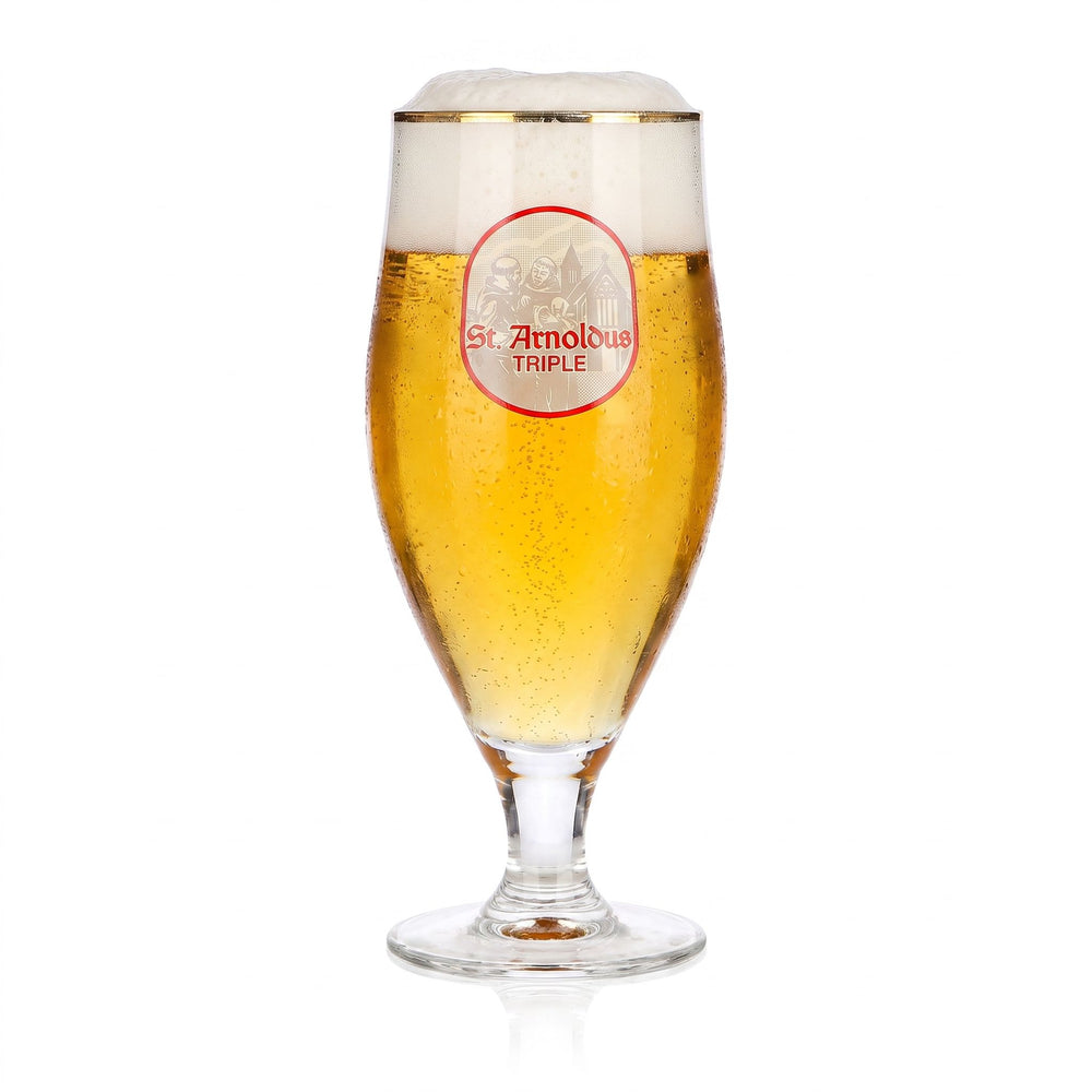 Verre à bière St. Arnoldus 0,4 l, forme tulipe, bordure triple dorée