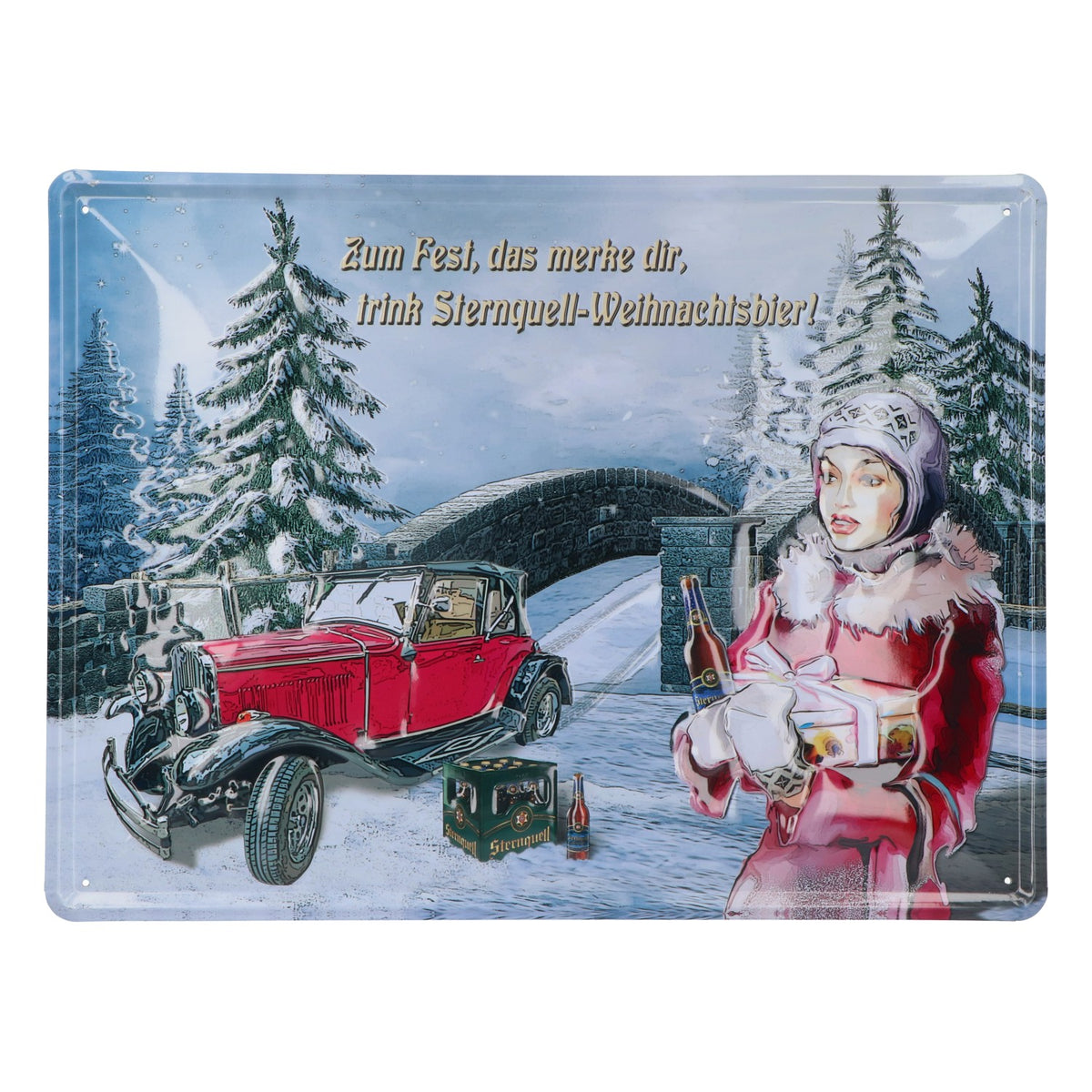 Plaque murale en métal Sternquell Bier 40 x 30 cm « Pour les fêtes, n'oublie pas : bois la bière de Noël Sternquell ! »