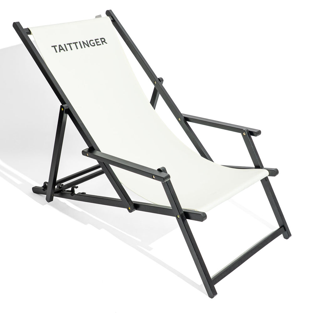 Chaise longue de plage Taittinger Champagne Chaise longue en bois de hêtre blanc