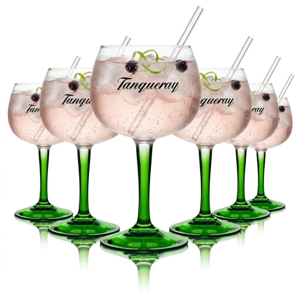 Verres ballon Tanqueray 0,59 l – Lot de 6 verres à pied Copa Gin Tonic XXL verts
