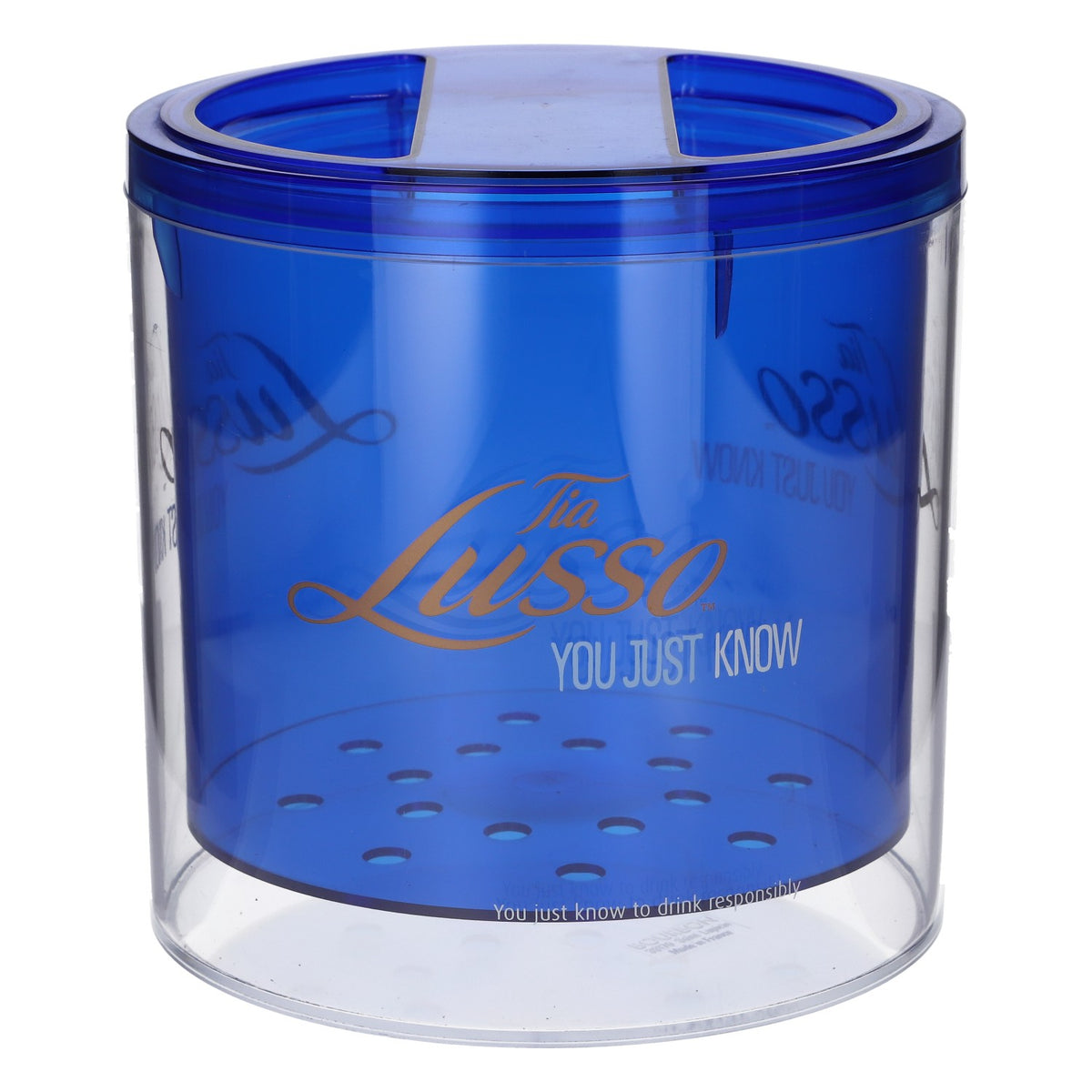 Tia Lusso Liqueur Refroidisseur de bouteille « you just know » neuf en plastique bleu, seau à glace