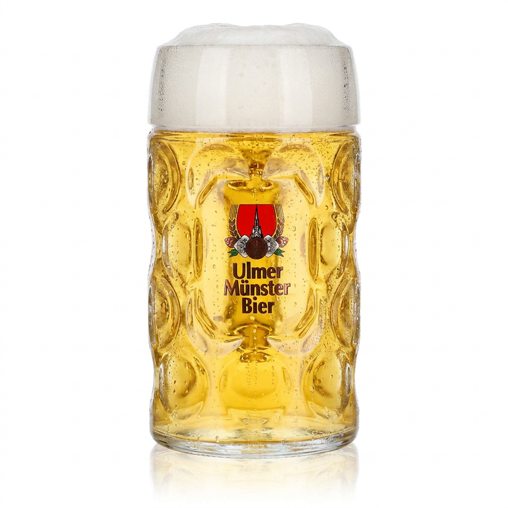 Chope à bière de la cathédrale d'Ulm, 1 l, chope graduée, texture alvéolée, chope à bière de type « Bierseidel », usage professionnel