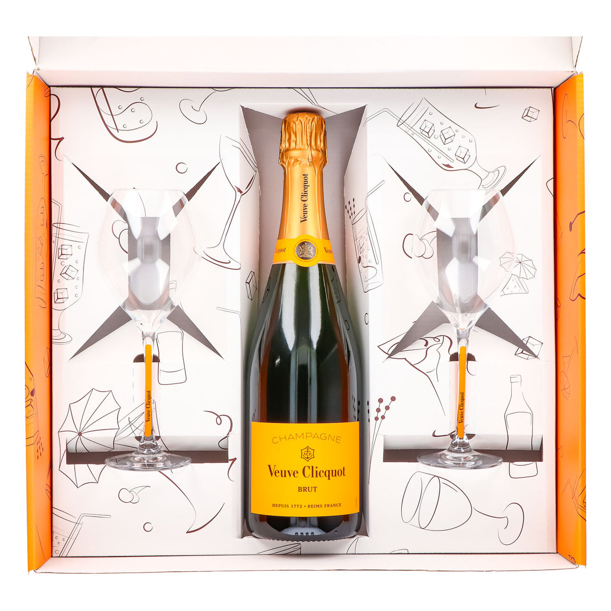 Coffret cadeau champagne Veuve Clicquot 0,75 l 12,5 % + flûte 0,1 l pied jaune I Orange – Vue 4
