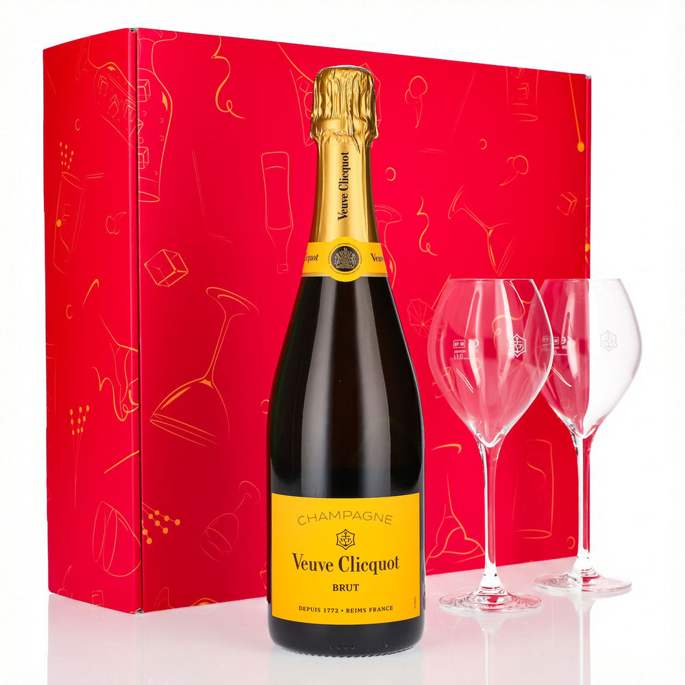 Coffret cadeau Veuve Clicquot Champagne 0,75 l 12,5 % + flûte 0,1 l bombée I Rose