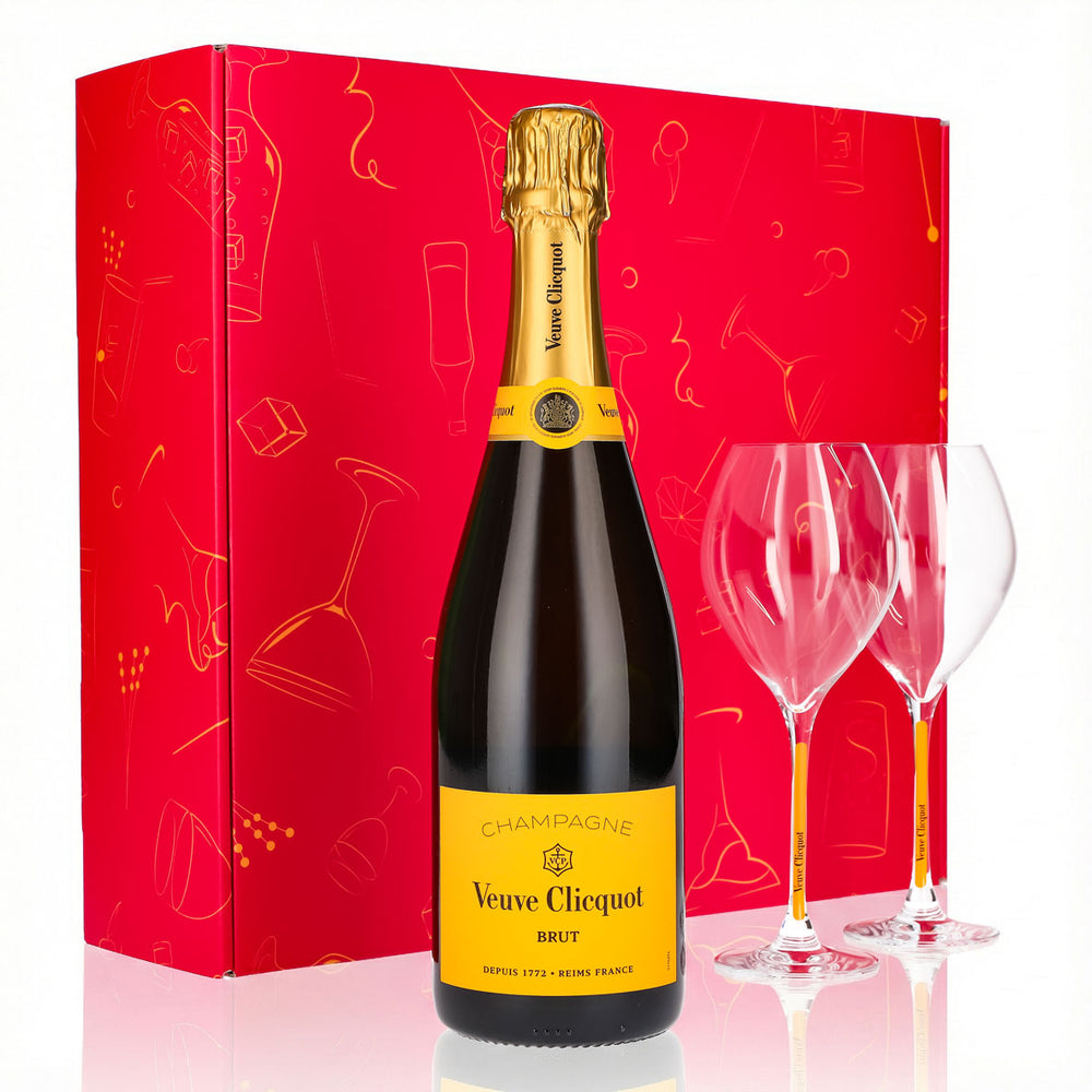Coffret cadeau champagne Veuve Clicquot 0,75 l 12,5 % + flûte 0,1 l pied jaune I rose