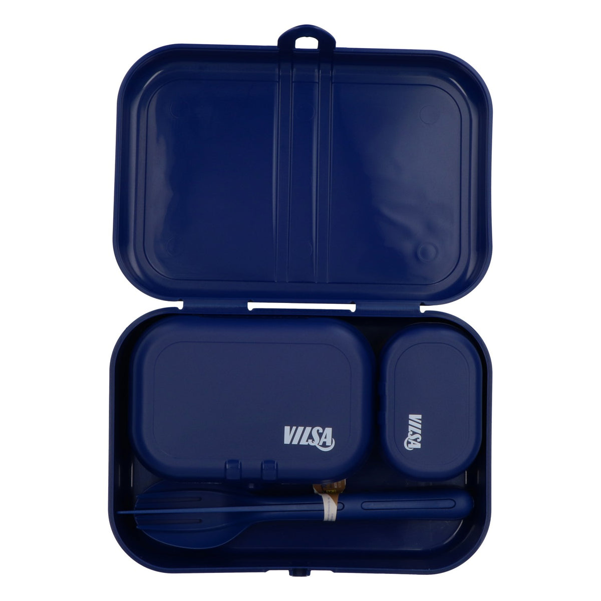 Boîte à sandwich Vilsa « Wasser » : 3 compartiments + couverts, neuve, en plastique bleu – Vue 4