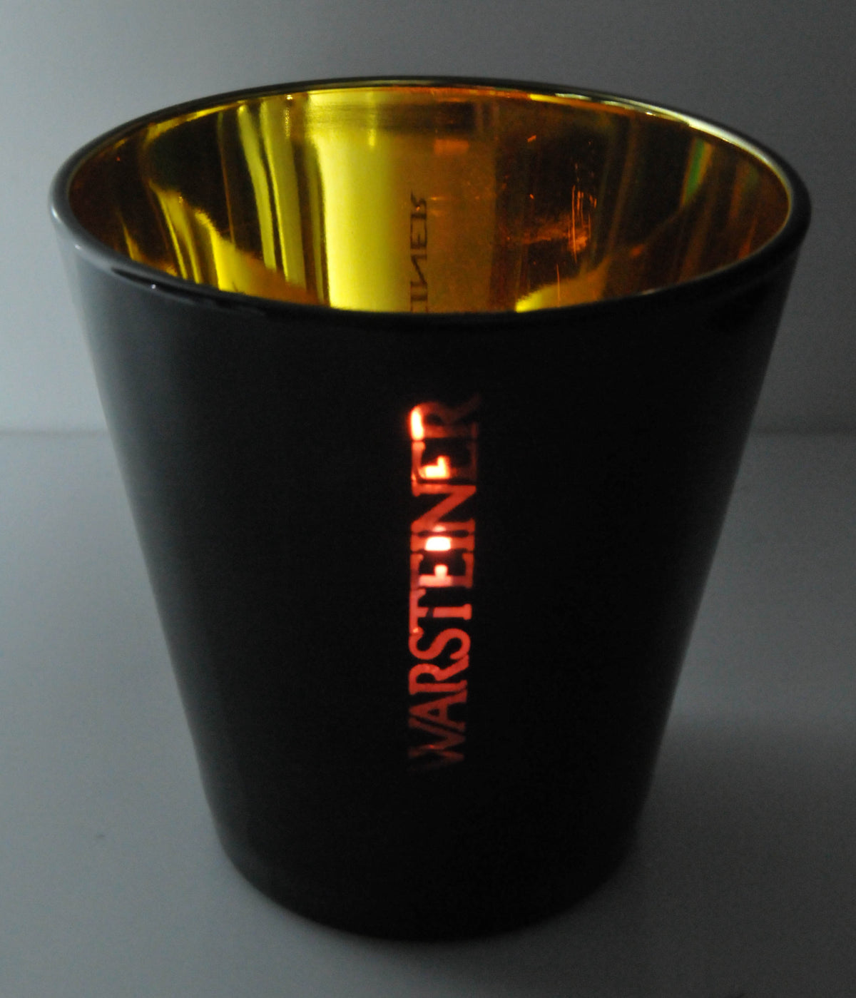 Photophore Warsteiner Bier, porte-bougie en verre, laqué piano, plaqué or – Vue 2