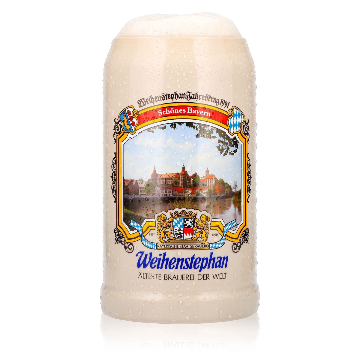 Verre à bière Weihenstephan, chope en terre cuite, chope de mesure, chope de l'année 1991, chope à bière en terre cuite, Seidel