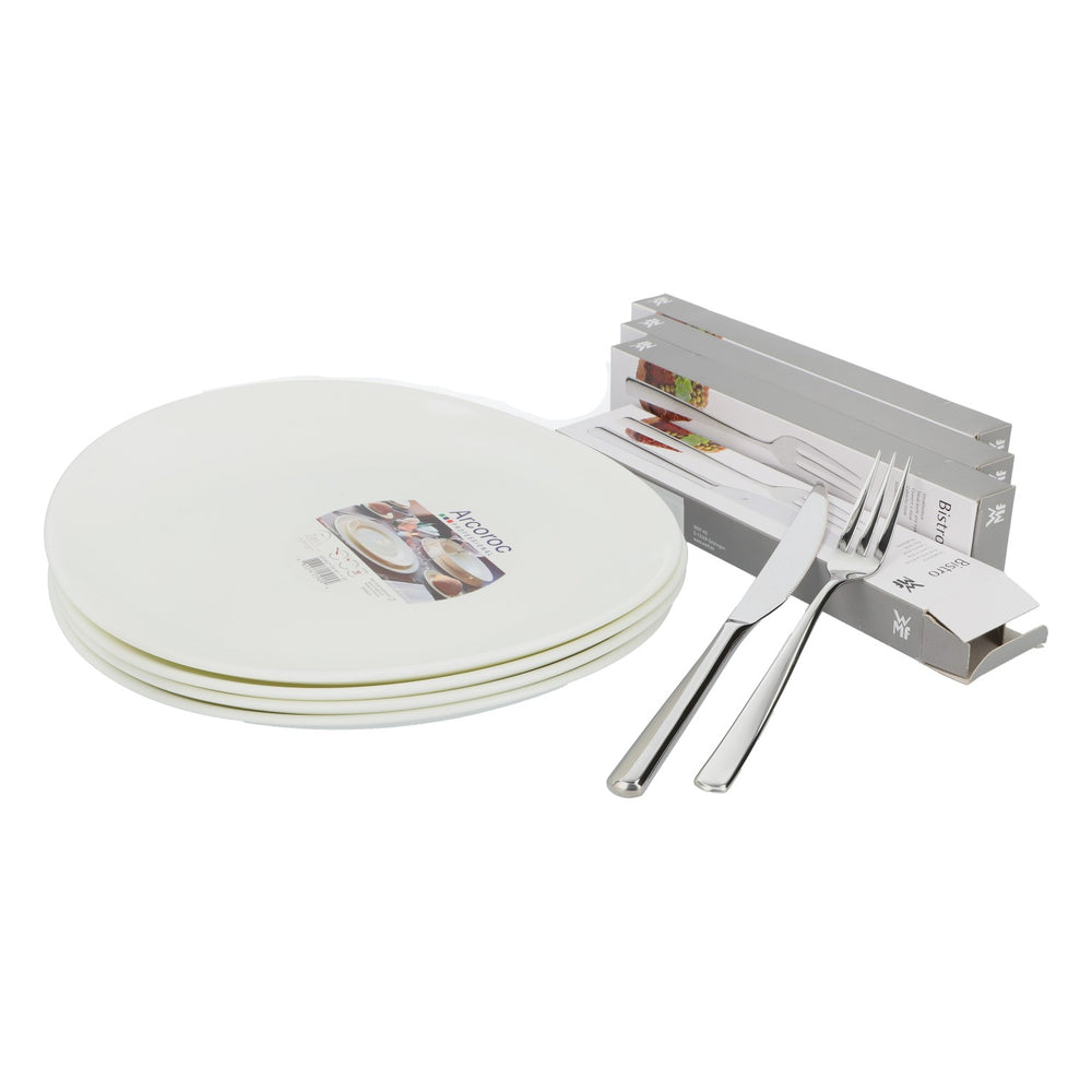 WMF Articles ménagers Set barbecue pour 4 personnes, 4 couverts à steak, 4 assiettes Arcoroc