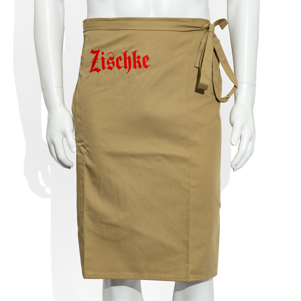 Tablier de serveur Zischke en tissu mélangé, couleur beige, avec motif « Zischke Bier »