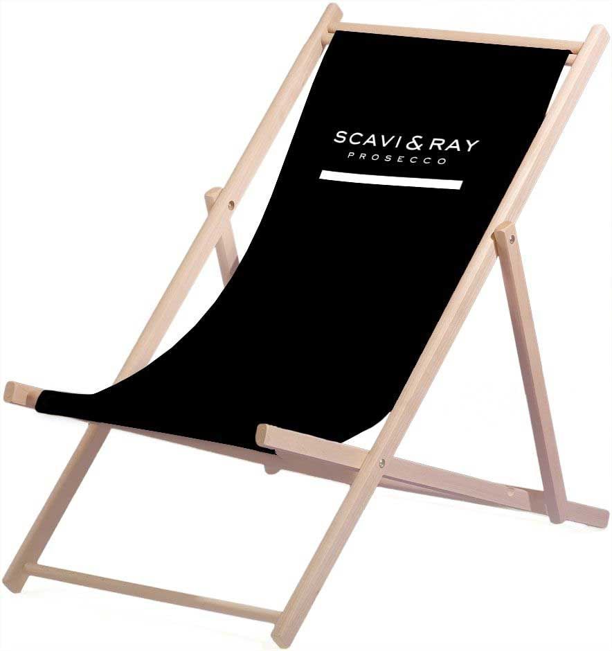 1 chaise longue Scavi & Ray en bois avec toile en polyester  max. 95 kg  noir neuve