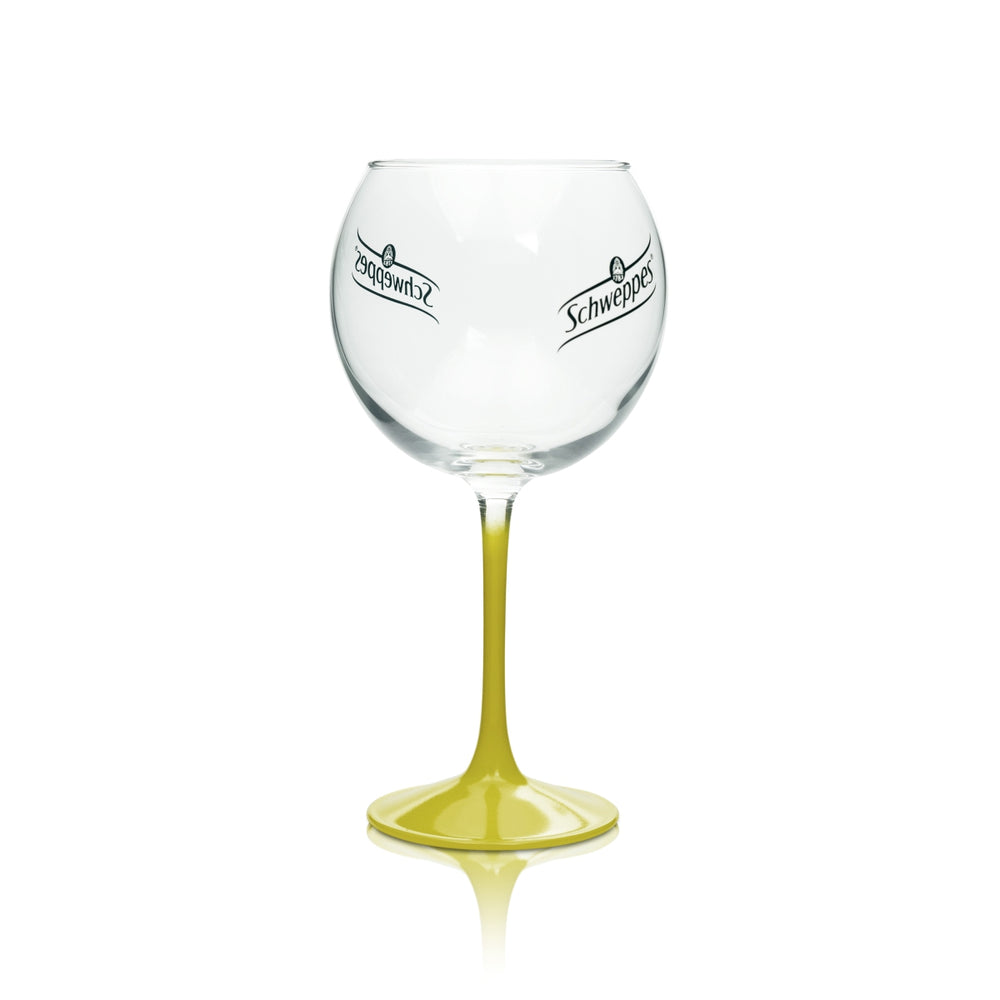 1 verre à limonade Schweppes 0,4 l, verre ballon, pied et fond jaunes, neuf