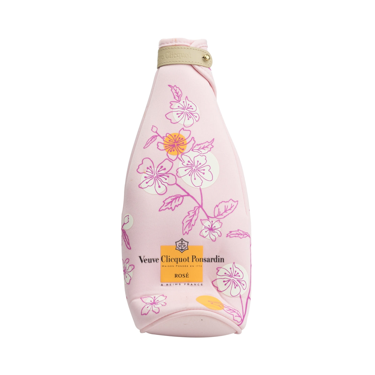 1 housse pour bouteille de champagne Veuve Clicquot Housse/sac Motif fleurs roses 0,7 L Fermeture à glissière + bouton Neuf