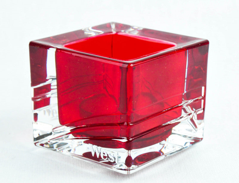1 cendrier West Zigaretten Windlicht Tabak, cendrier en cristal, carré, rouge transparent, lourd     neuf