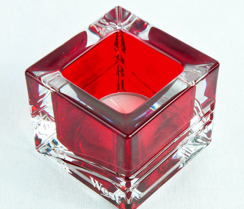 1 cendrier West Zigaretten Windlicht Tabak, cendrier en cristal, carré, rouge transparent, lourd     neuf – Vue 2