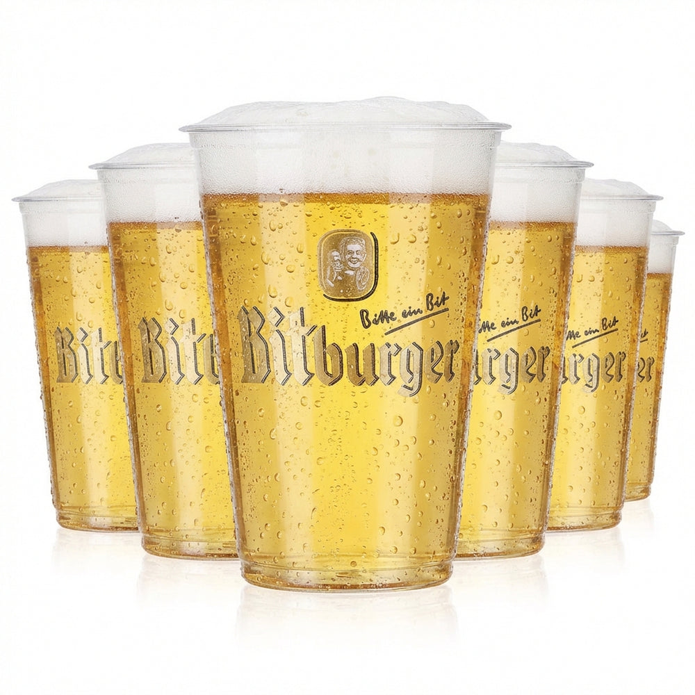 100 verres à bière Bitburger 0,2 l, gobelets jetables en plastique pour festivals