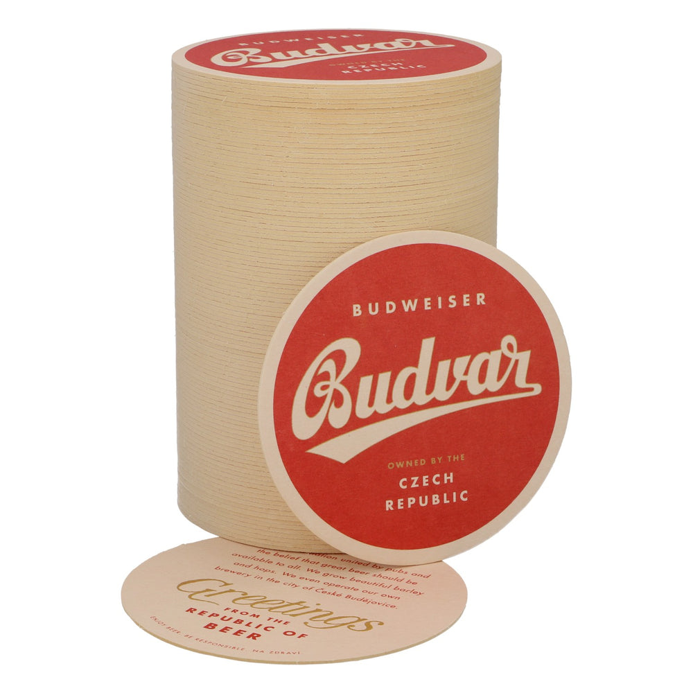 100 sous-verres Budweiser Sous-verres en verre Accessoires de bar « Budvar » Bord rouge et blanc