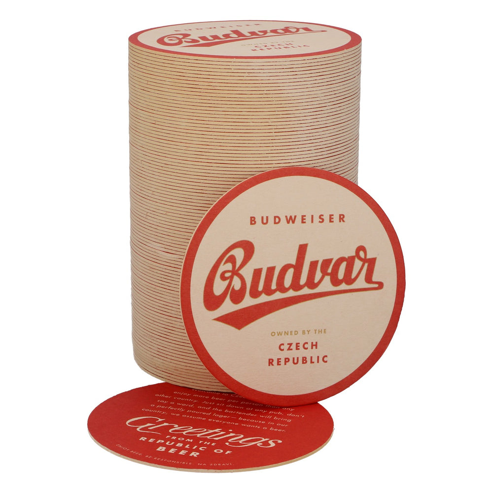 100 sous-verres Budweiser Sous-verres en verre Accessoires de bar « Budvar » Blanc Bord rouge