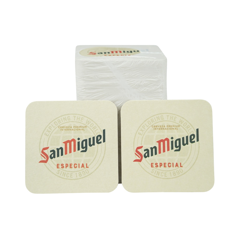 100 sous-verres San Miguel 9 x 9 cm avec protection anti-gouttes
