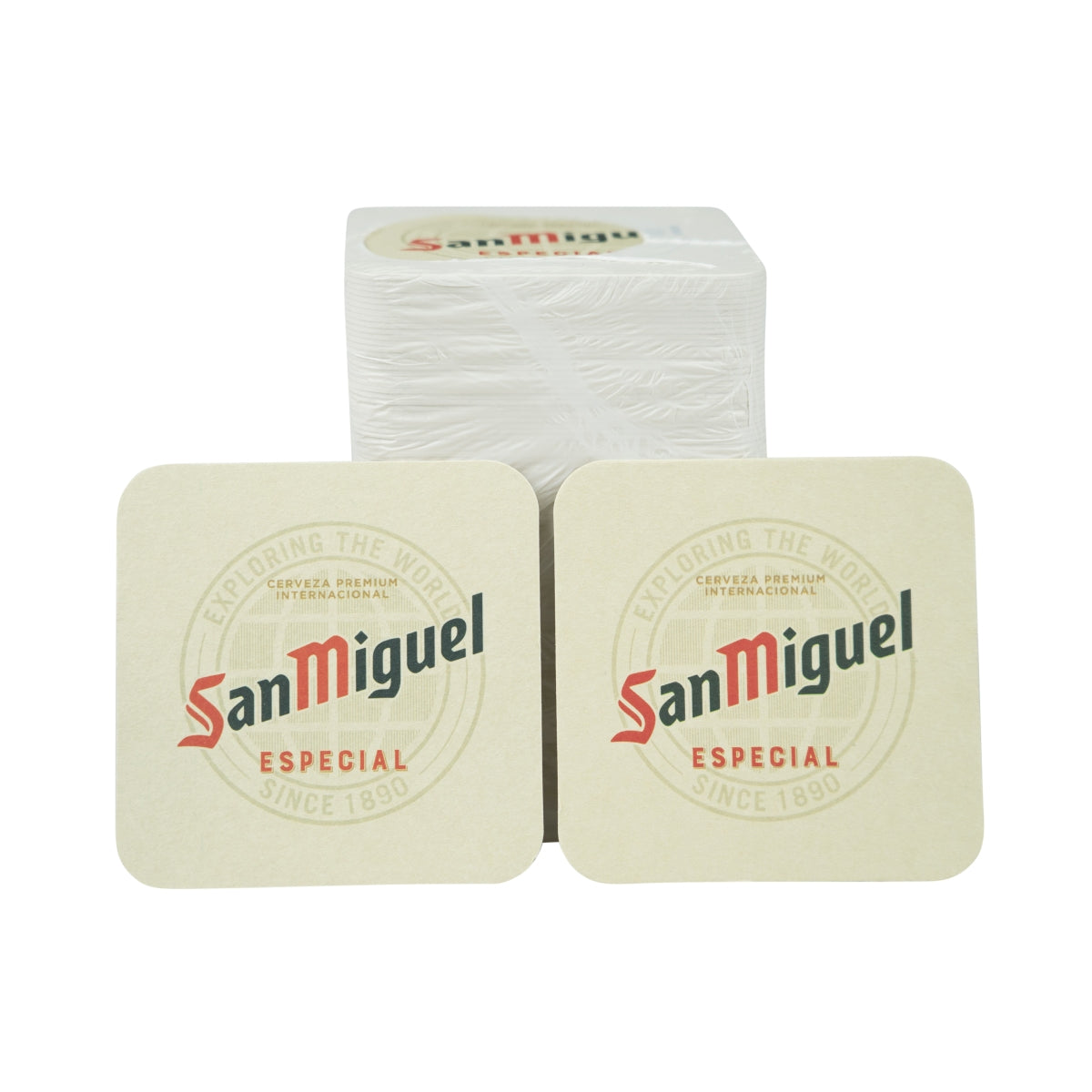 100 sous-verres San Miguel 9 x 9 cm avec protection anti-gouttes