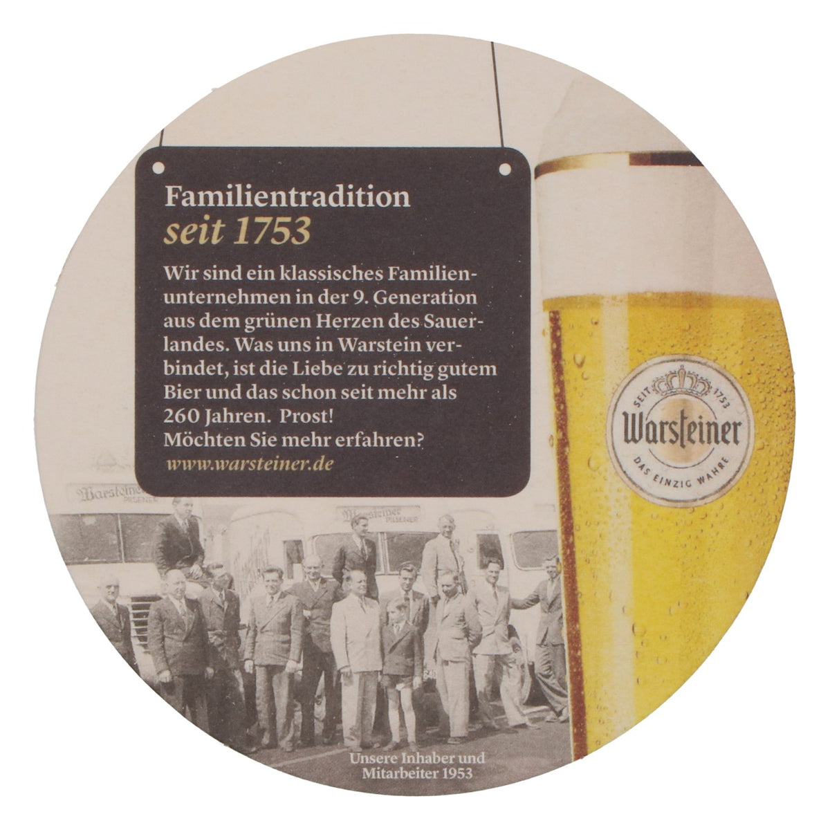 100 sous-verres Warsteiner, Ø 10,5 cm, « Une tradition familiale depuis 1753 » – Vue 4