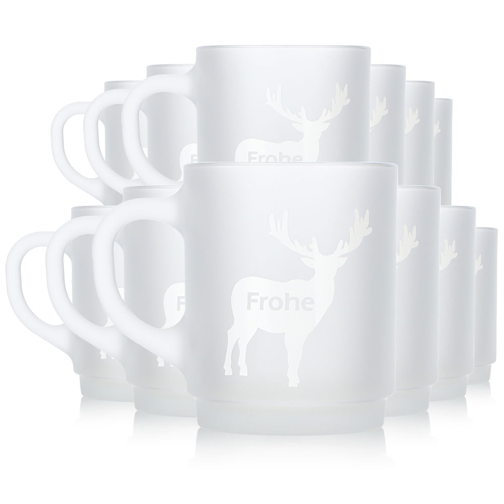 12 tasses à vin chaud Mohaba en verre satiné, motif cerfs, « Joyeux Noël », 0,2 l, graduées