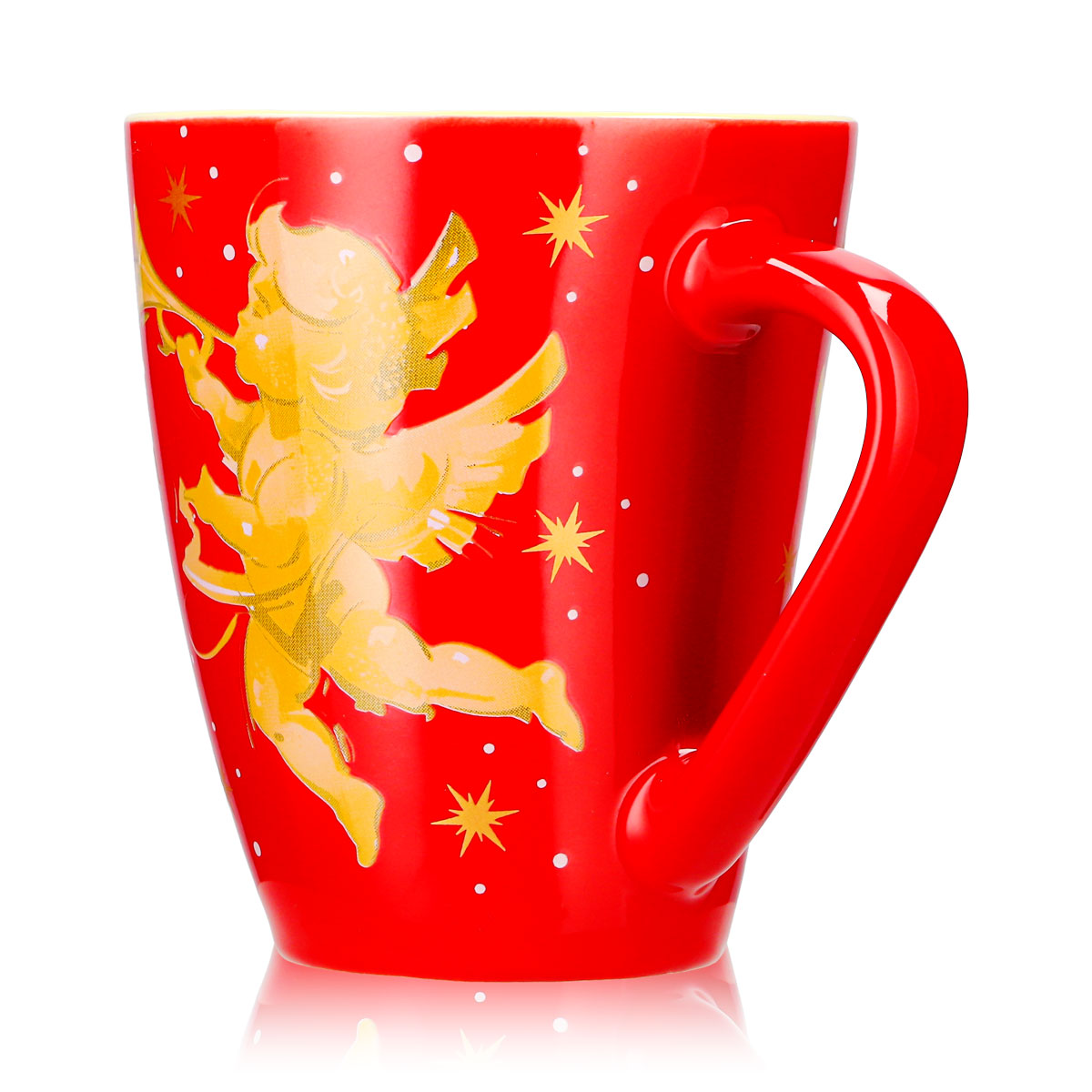 4 tasses à vin chaud Mohaba, modèle 2000 « Joyeux Noël avec un ange », rouge vif / crème, 0,2 l, graduées – Vue 5