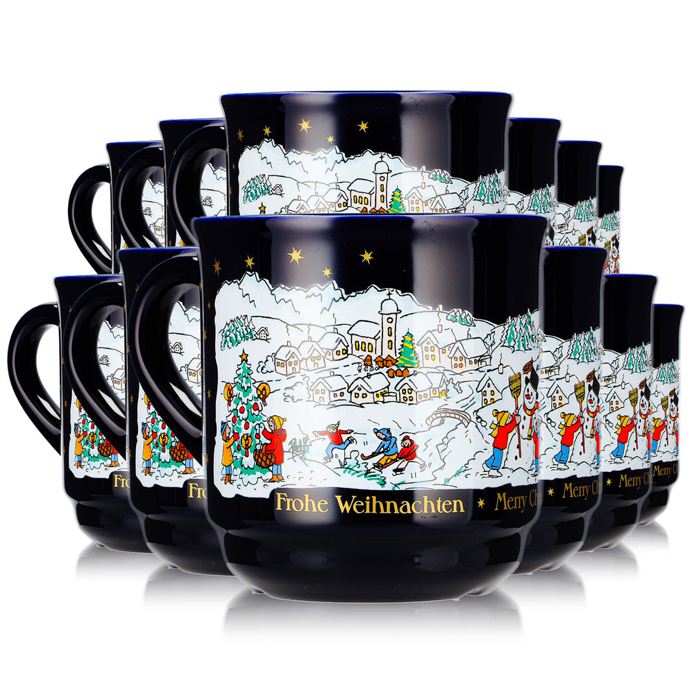 12 tasses à vin chaud Mohaba, modèle 8000 « Joyeux Noël », motif hivernal, bleu cobalt, 0,2 l, graduées