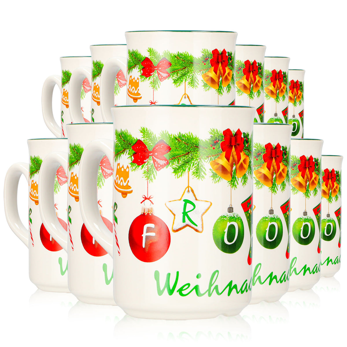 12 tasses à vin chaud Mohaba, modèle 9000, guirlande de Noël « Joyeux Noël Chamonix », 0,2 l, graduées