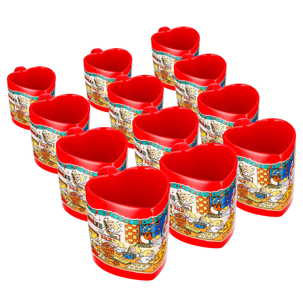 12 tasses à vin chaud Mohaba en forme de cœur, motif « Pâtisserie de Noël » avec un ange, rouge vif, 0,2 l, graduées